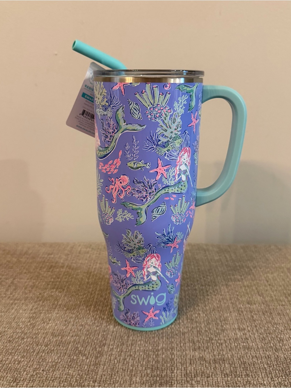New Swig 40oz Tumbler Mermaid Under the Sea Ocean Purple Cup Mega Mug Coastal